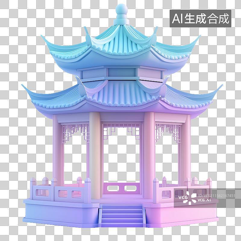 【AI数字艺术】酸性设计元素：中式建筑亭子图片素材