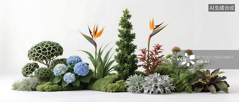 【AI数字艺术】园林造景植物群设计元素图片素材