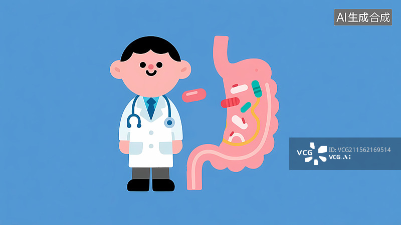 【AI数字艺术】消化系统肠胃益生菌卡通插画图片素材