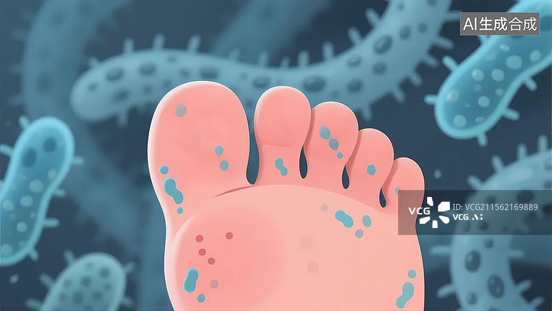 【AI数字艺术】脚部感染脚气细菌概念医学卡通插画图片素材