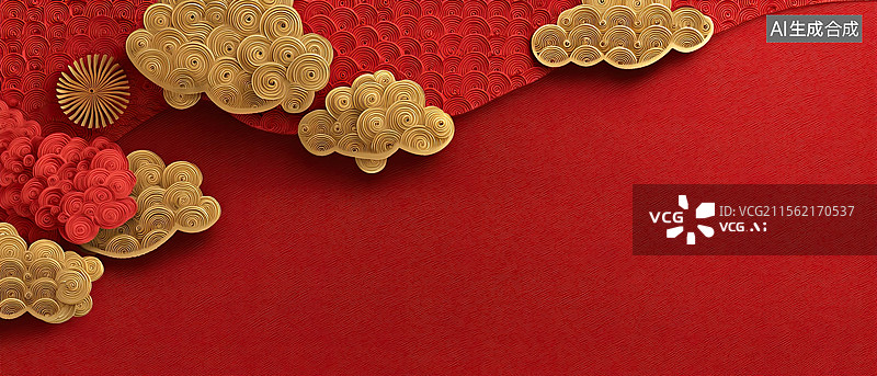 【AI数字艺术】红色庆祝金色祥云背景图片素材