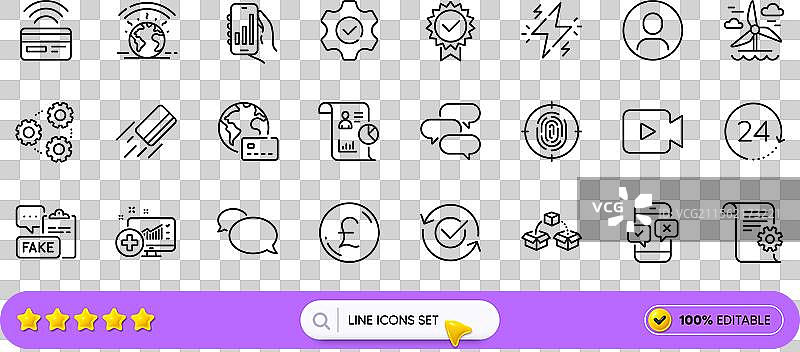 对话气泡、货币和批准的线条图标图片素材