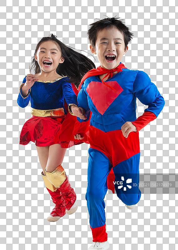 扮做超人的男孩女孩图片素材