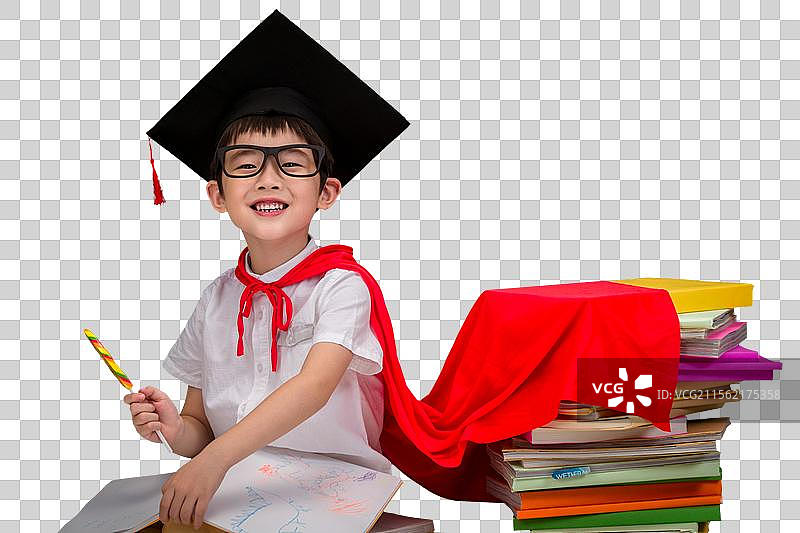 戴着学位帽的小学男生图片素材