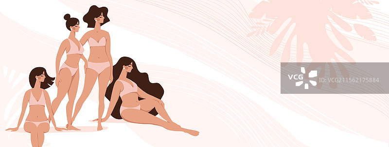 一群穿泳衣的女孩，背景留白图片素材