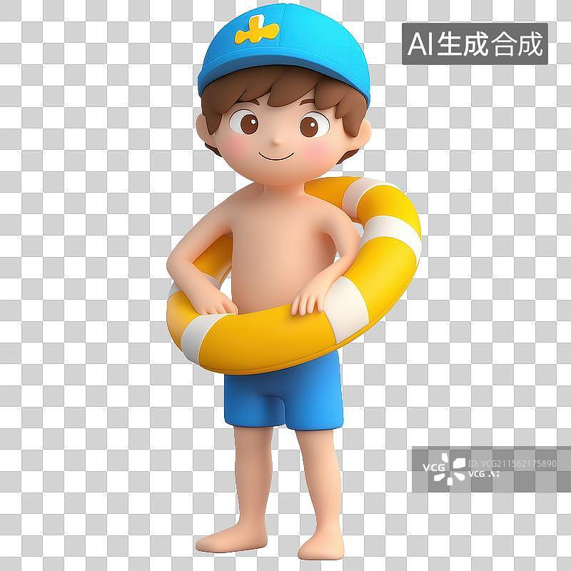 【AI数字艺术】3D卡通游泳男孩元素图片素材