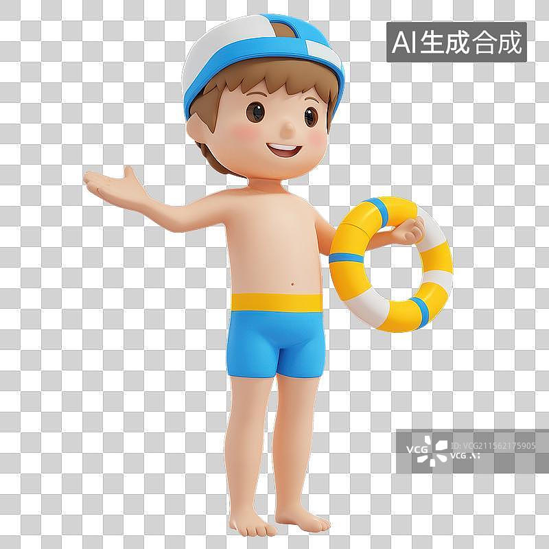 【AI数字艺术】3D卡通游泳男孩元素图片素材