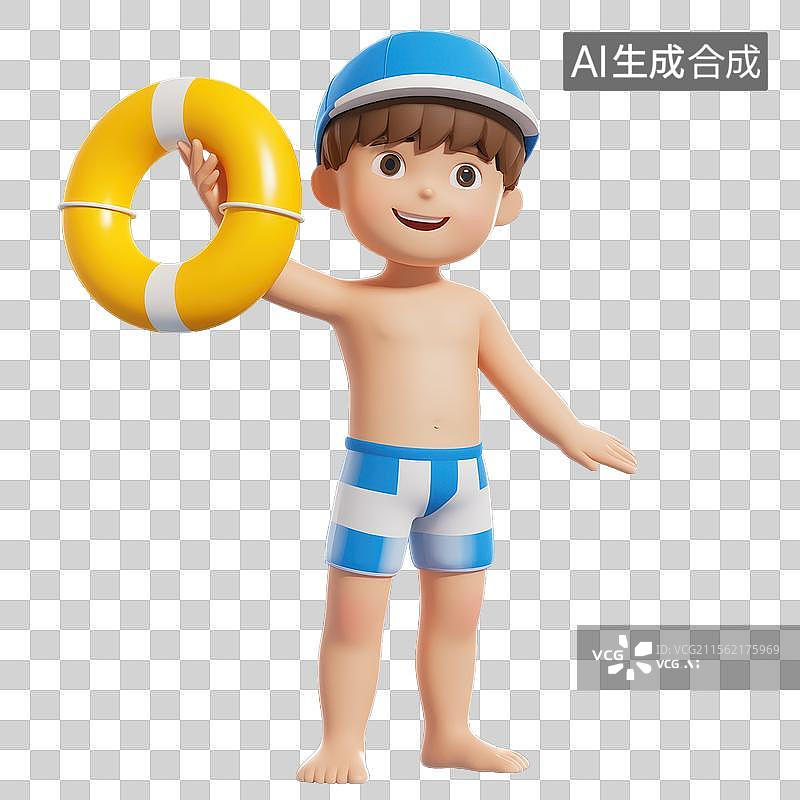 【AI数字艺术】3D卡通游泳男孩元素图片素材