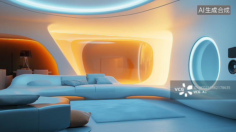 【AI数字艺术】自动化智能家庭客厅图片素材