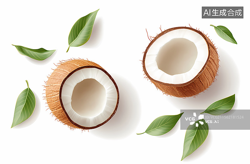 【AI数字艺术】新鲜椰子片和完整椰子图片素材