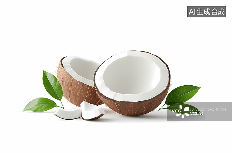 【AI数字艺术】新鲜椰子片和完整椰子图片素材