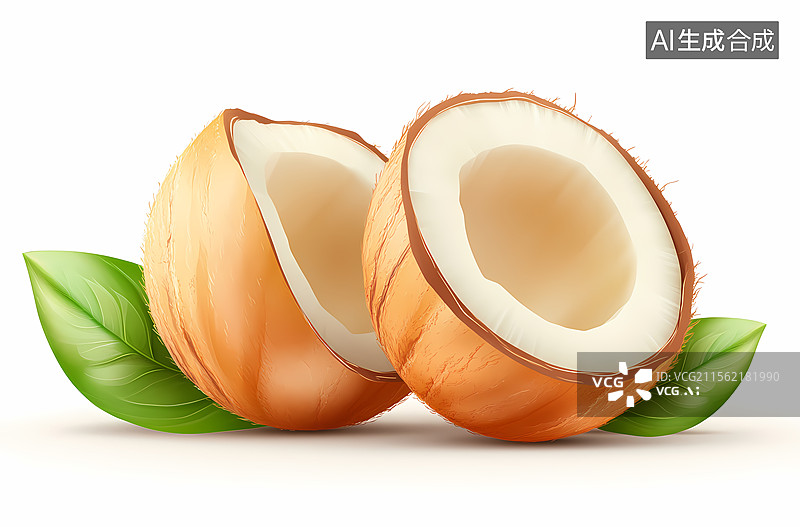 【AI数字艺术】新鲜椰子片和完整椰子图片素材