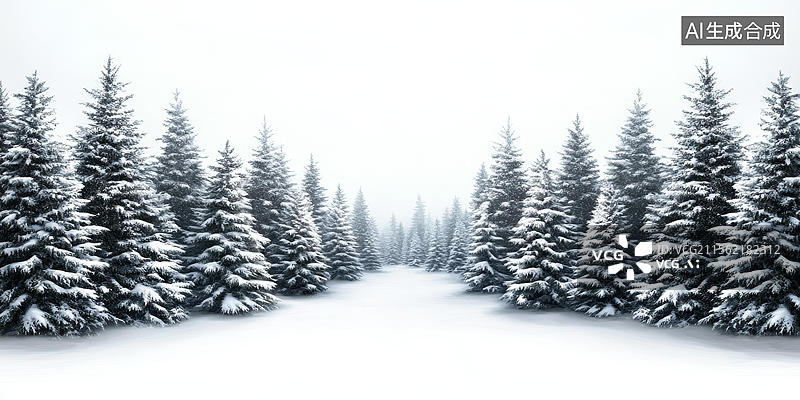 【AI数字艺术】冬日雪林美景图片素材