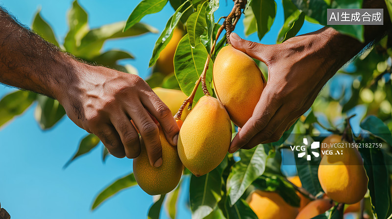 【AI数字艺术】芒果树下农民丰收图片素材