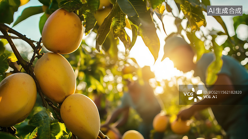 【AI数字艺术】芒果树下农民丰收图片素材
