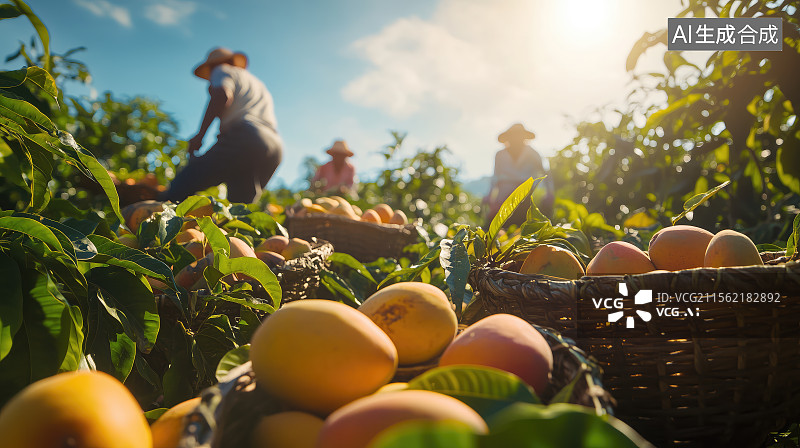 【AI数字艺术】芒果树下农民丰收图片素材
