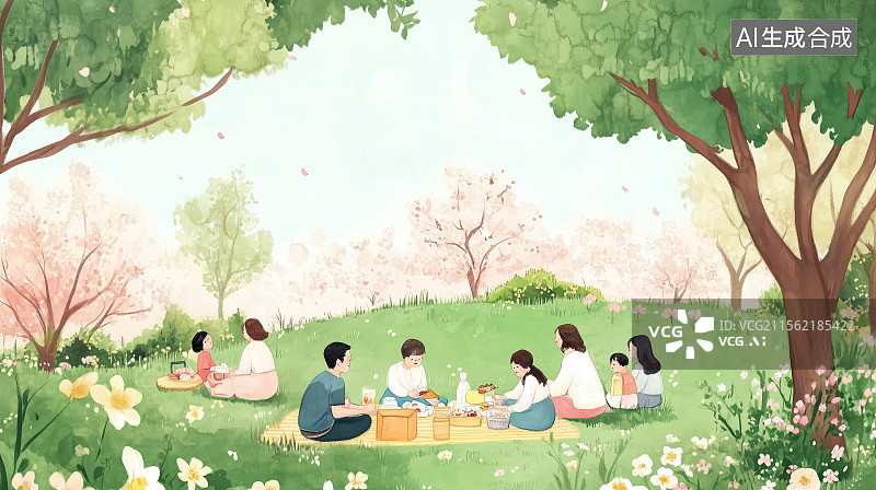 【AI数字艺术】春游漫画图片素材