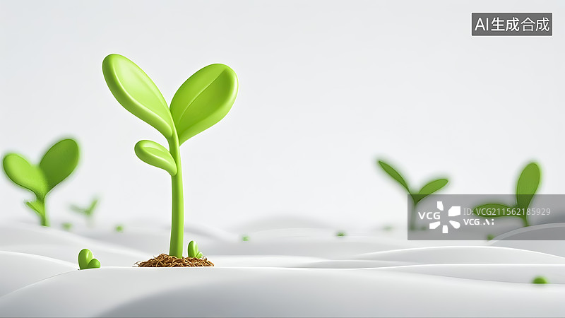 【AI数字艺术】植物发芽三维插画图片素材