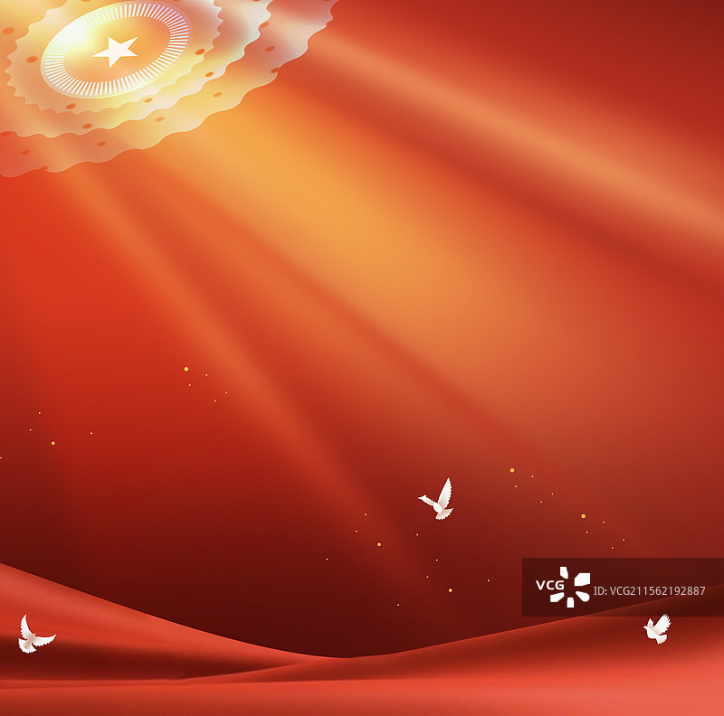 红色正方形政务风通知丝绸红布曲线白鸽配图空白背景图片素材