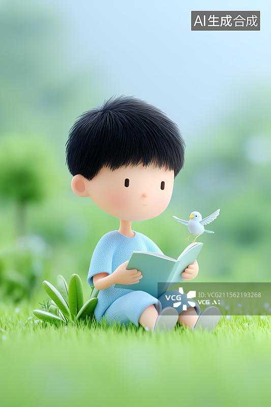 【AI数字艺术】儿童看书 儿童节插画 卡通风格图片素材