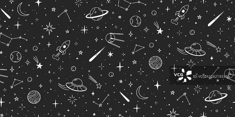 太空星系无缝图案手绘图片素材