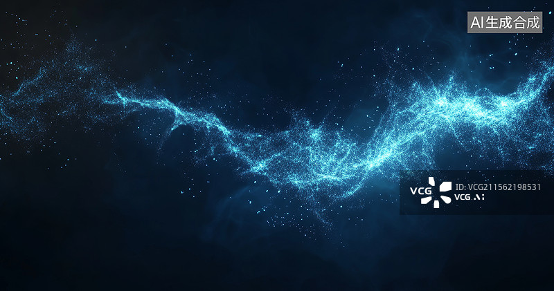【AI数字艺术】蓝色粒子流在黑暗背景中图片素材