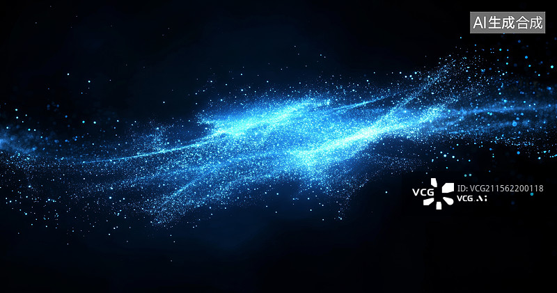 【AI数字艺术】蓝色发光粒子流图片素材
