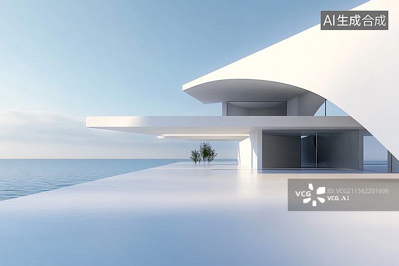 【AI数字艺术】现代建筑临海景观图片素材