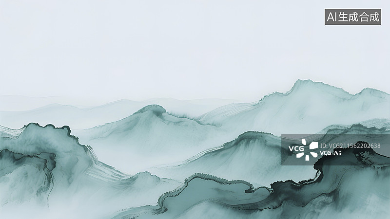 【AI数字艺术】水墨风格的山水意境图图片素材