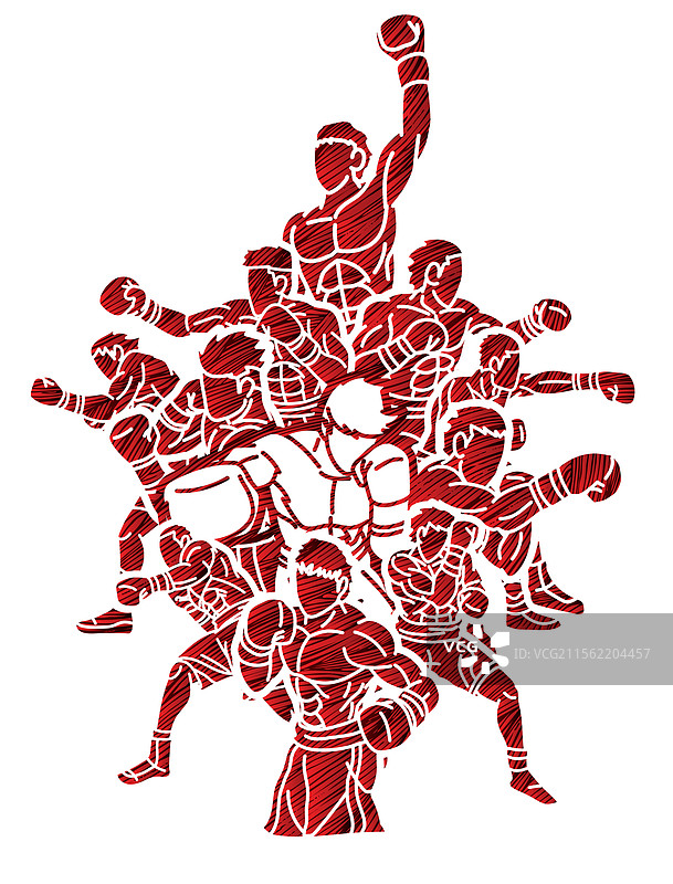 一群拳击手在进行拳击运动图片素材