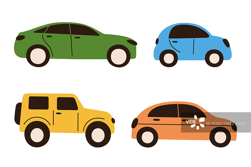 四辆卡通汽车的组合图片素材