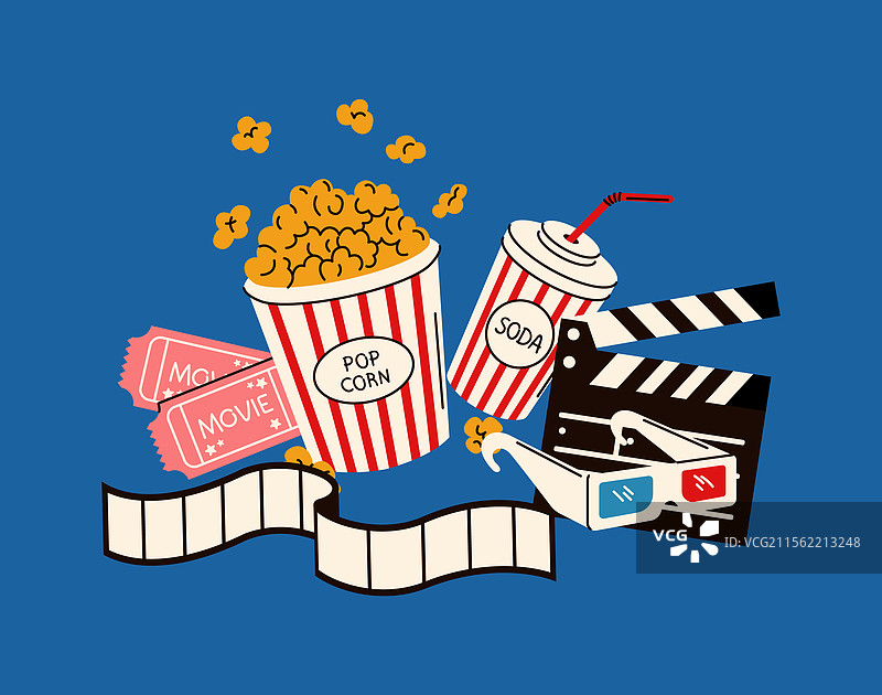 电影之夜的布置，包含票和爆米花图片素材
