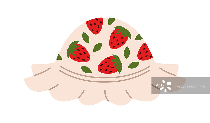 草莓图案的桶帽，带有褶边边缘图片素材