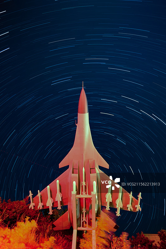 歼15星空星轨图北京密云云湖度假村图片素材