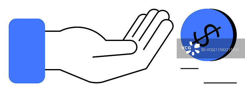 伸出手接过蓝色美元硬币图片素材