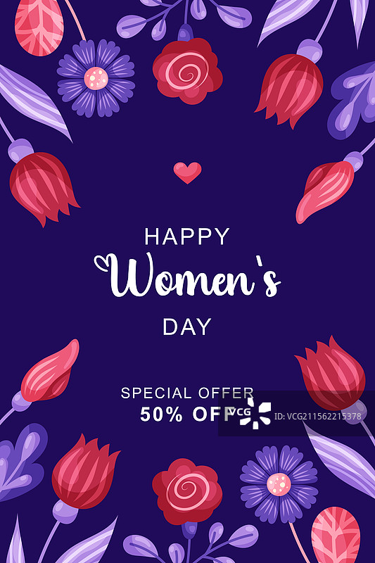 可爱的粉色花卉海报，庆祝3月8日国际妇女节图片素材
