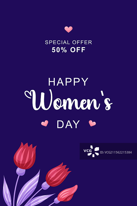 可爱的粉色花卉海报，庆祝3月8日国际妇女节图片素材