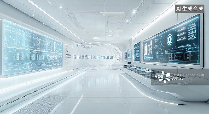 【AI数字艺术】科幻风格高科技控制室图片素材