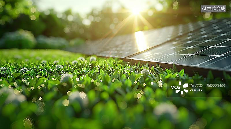【AI数字艺术】田野上太阳能光伏发电场景图片素材