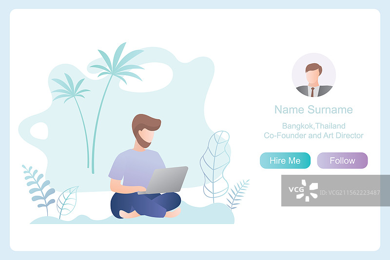 男性自由职业者在使用笔记本电脑工作，着陆页或图片素材