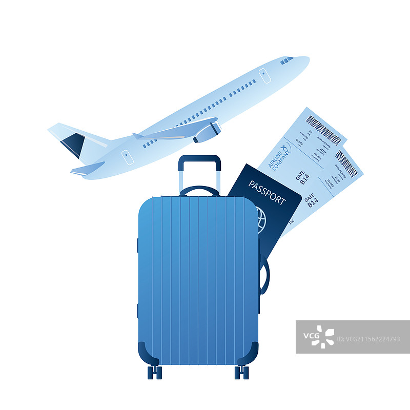 大行李箱和护照以及登机牌图片素材