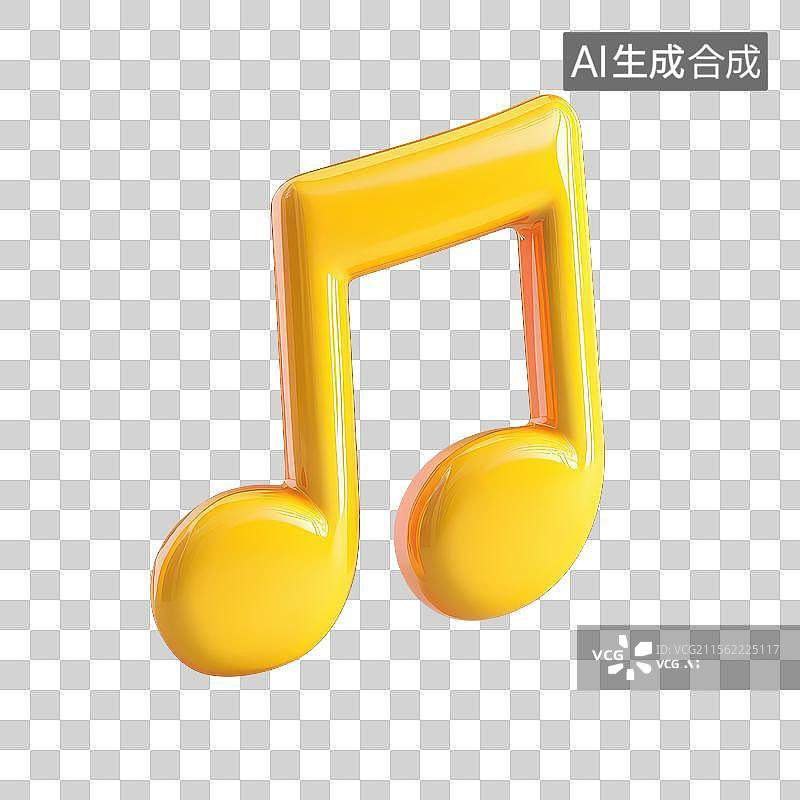 【AI数字艺术】3D渲染免扣图元素黄色音乐音符图标图片素材