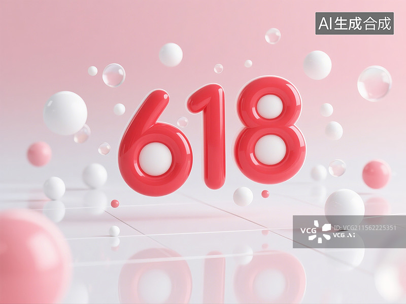 【AI数字艺术】3D渲染，粉色618购物节，红色数字，电子商务背景图，场景图图片素材