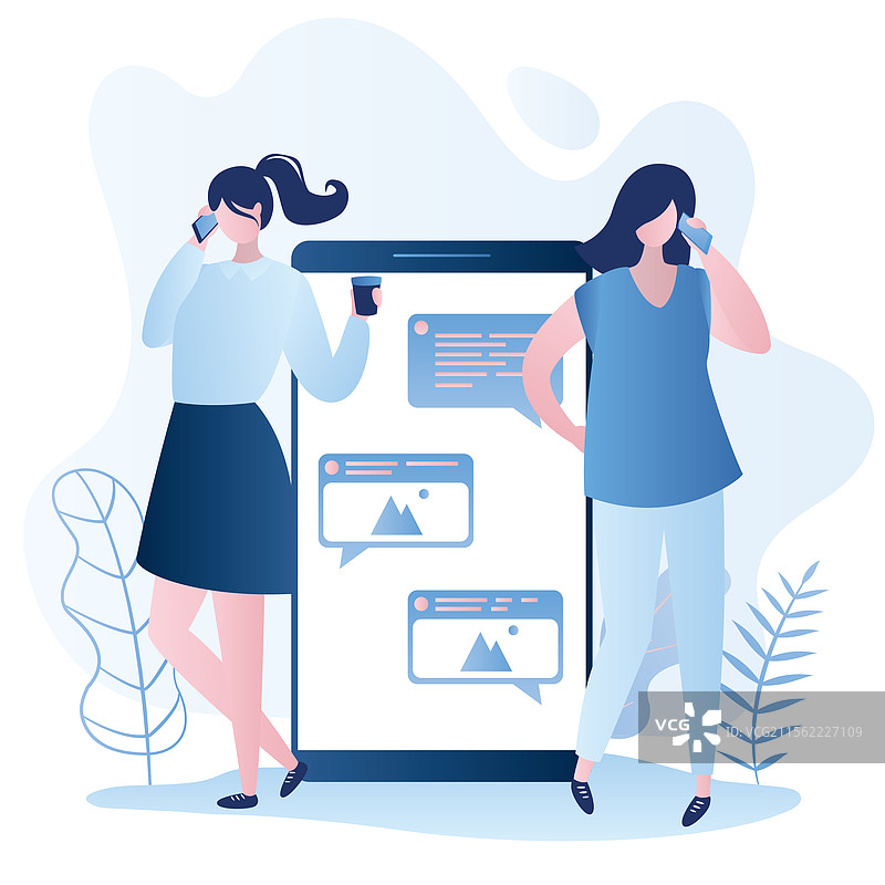 大智能手机与年轻女性的对话气泡图片素材