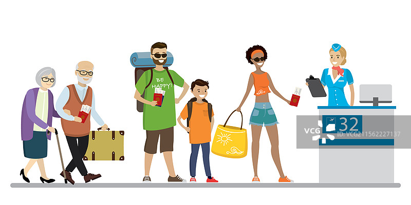 排队的旅客们正准备托运行李图片素材