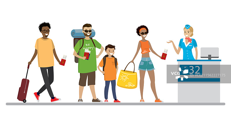 排队的旅客们正准备托运行李图片素材