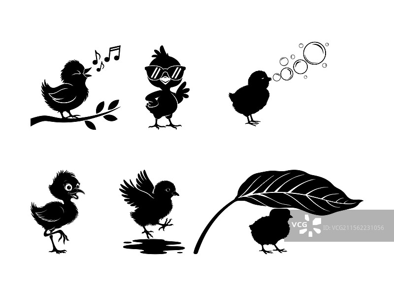 小鸡剪影套装，婴儿鸟，复活节图片素材