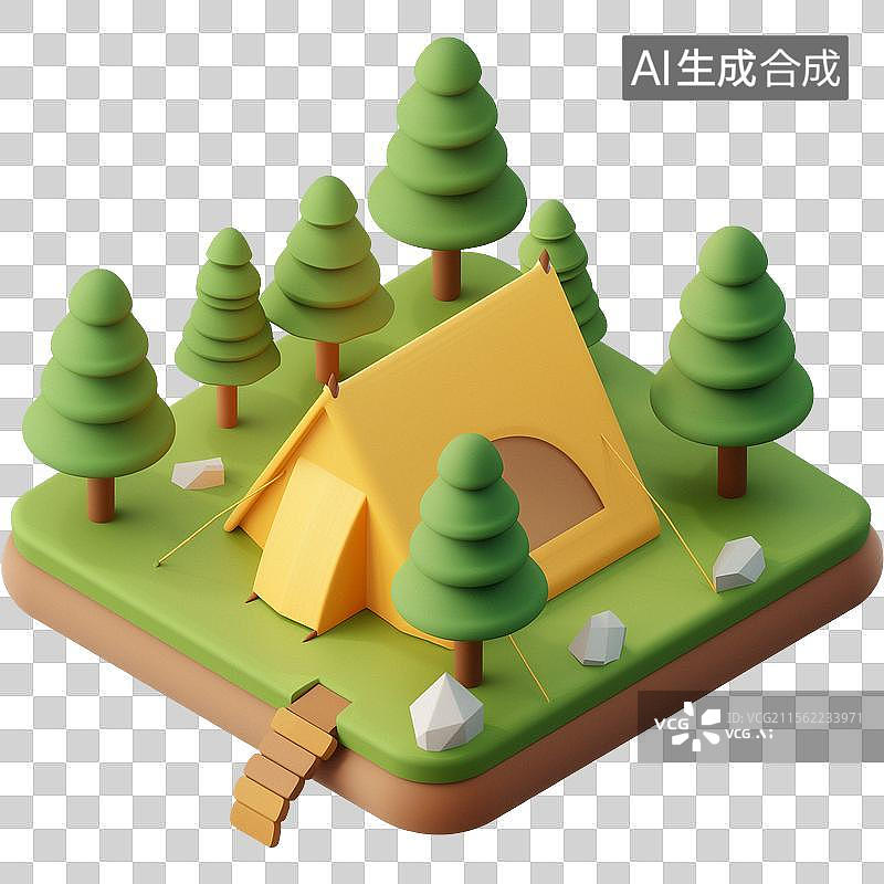 【AI数字艺术】3D帐篷露营元素图片素材