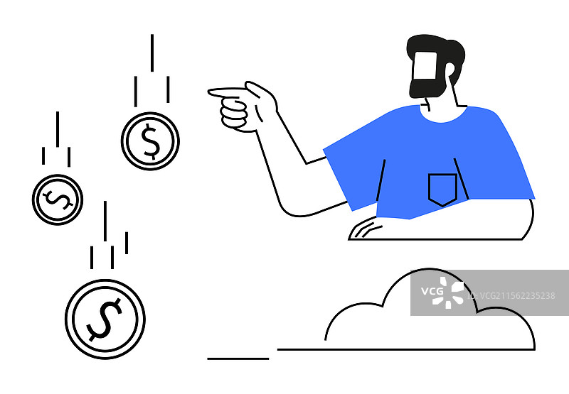 商人指着下跌的美元硬币图片素材