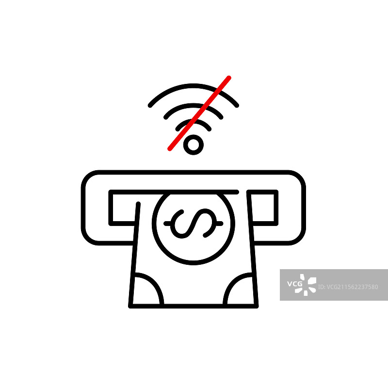 自动取款机插槽中的美元钞票和无Wi-Fi信号符号图片素材